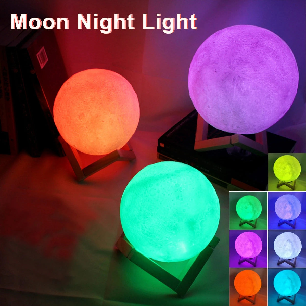 Moon Lamp LED Night Light with Stand - Starry Design, Battery-Powered