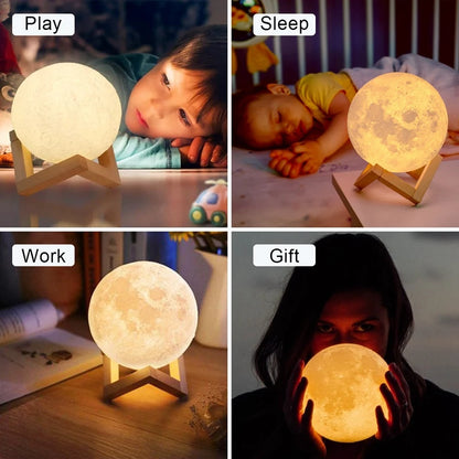 Moon Lamp LED Night Light with Stand - Starry Design, Battery-Powered