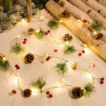 LED Christmas Garland with Pine Cones, Berries & Lights