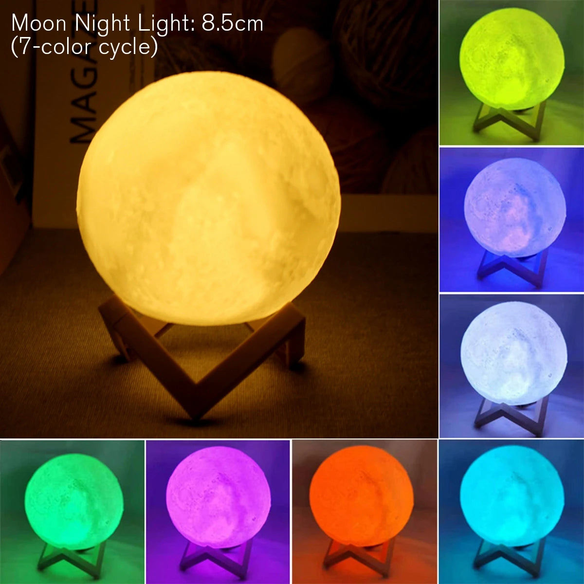 Moon Lamp LED Night Light with Stand - Starry Design, Battery-Powered